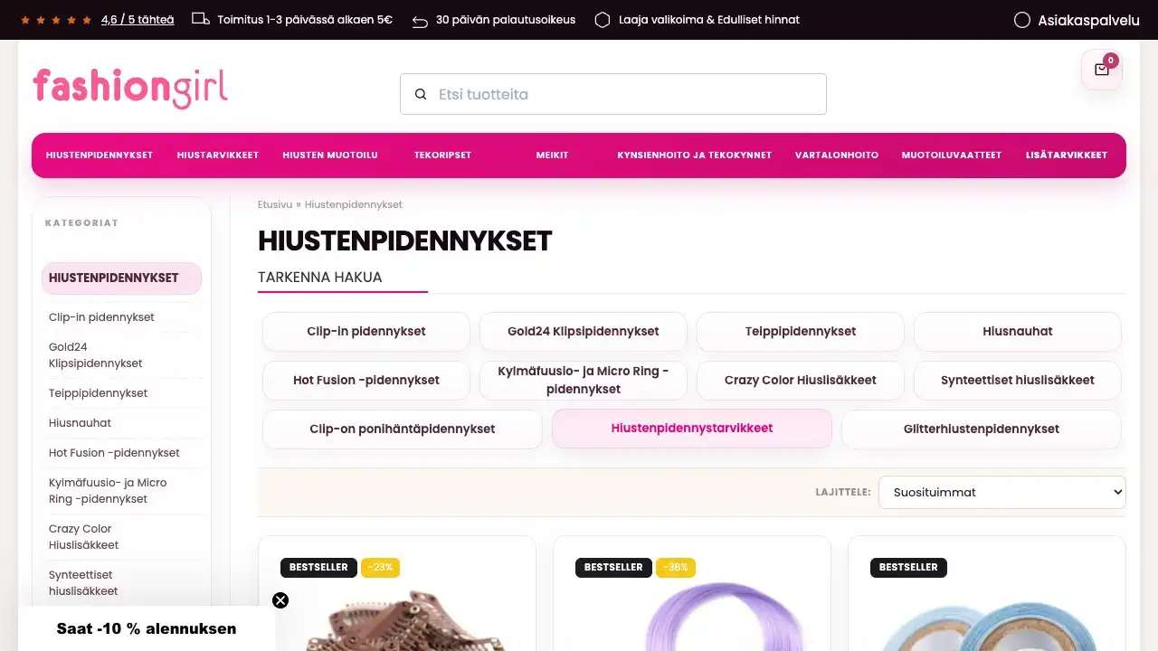 Fashiongirl verkkokauppa – hiustenpidennykset netistä